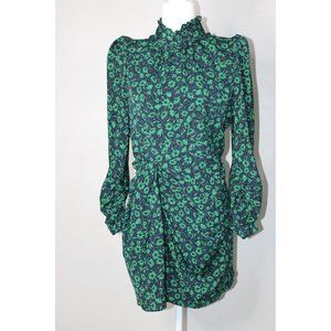 Zara Floral Black and Green Dress Medium